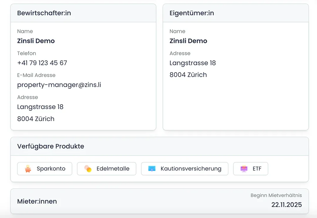 Zinsli Kautionsbetrag