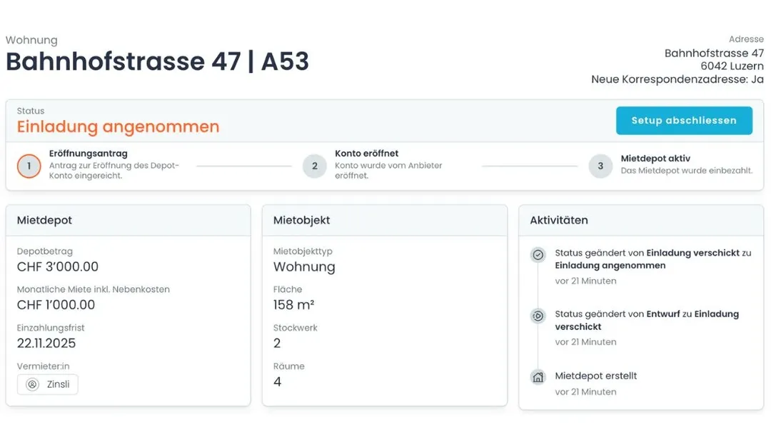 Mietzinsdepot eröffnen